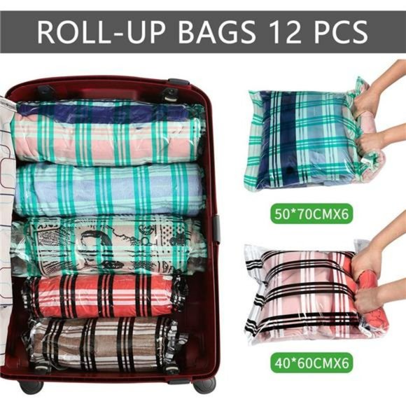 12 Compression Bags for Travel Vacuum Packing, Travel Space Saver Bags - Picture 3 of 6